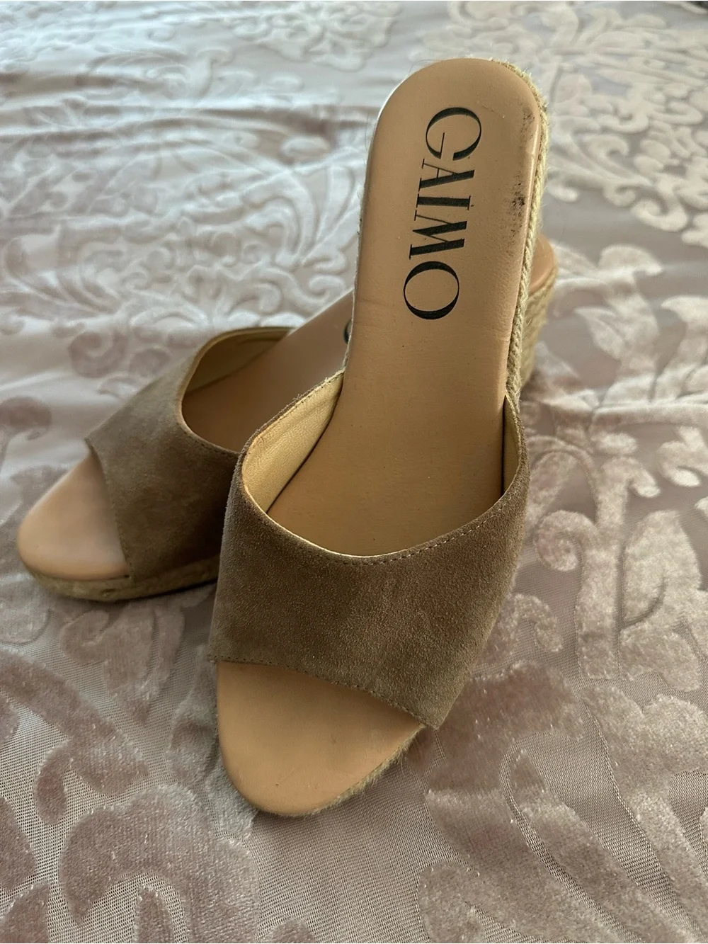 Taupe Suede Espadrille Slide Sandals - Women Size 7